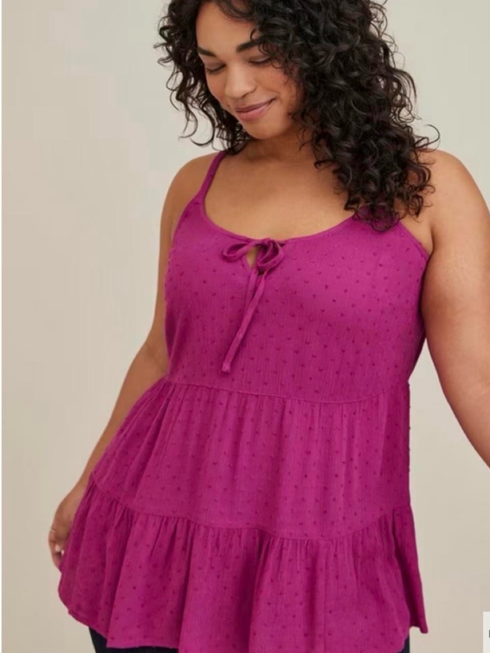 torrid Magenta Flutter Tiered Cami with Tie Neck